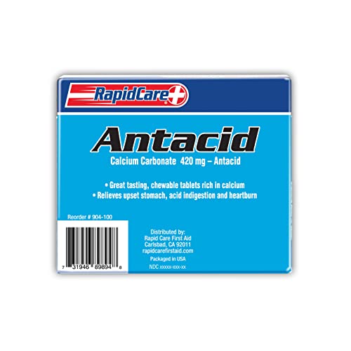 Rapid Care First Aid 904-100 Chewable Fruit Flavored Antacid 420 Mg, Rich In Calcium, Relieves Upset Stomach, Acid Indigestion & Heartburn, Easy Access Dispenser Box, Box Of 100 #TOP1