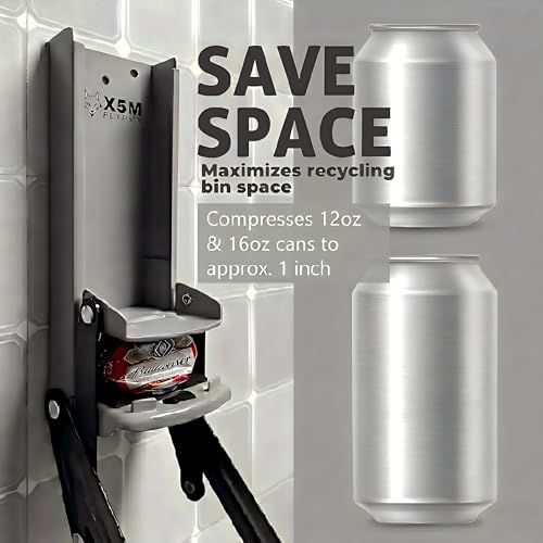 X5MPLXPMX Can Crusher Wall Mounted – Heavy Duty 16oz & 12oz Smasher with Anti-Pop Pillars and Thickened Base – Recycling Tool for Seltzer, Soda Cans, Garage & Man Cave, Includes Gloves (Grey) by X5MPLXPMX - Image 5