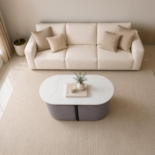 Image of The Attic Norwood Coffee Table, Coffee Table for Living Room, Coffee Table with 2 stools Solid Wood Centre Table with Ceramic Top, Black Finish