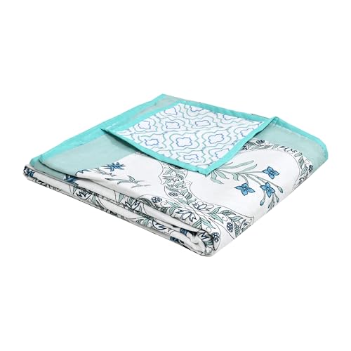 Image of BLOCKS OF INDIA Hand Block Printed Cotton Single Size Reversible Malmal Dohar for Summer (Turq BEL)