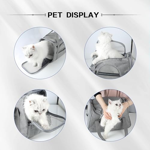 FluffyDream Pet Travel Carrier Soft Sided Portable Bag for Cats, Small Dogs, Kittens or Puppies, Collapsible, Durable, Airline Approved, Travel Friendly (Grey, 17.0" L x 10.0" W x 11.0" H) (Grey) - Thumbnail 7
