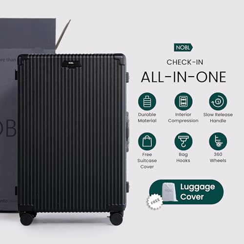 Image of Nobl Travel Zipperless Check In Suitcase - Aluminum Frame, Check In luggage 30.2x20x12 Airline Approved by Noble Travel - Unbreakable Polycarbonate Shell - Dual TSA Locks - Jet Black