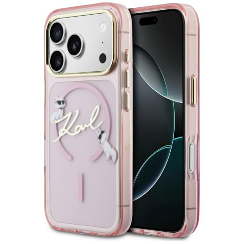 CG MOBILE Karl Lagerfeld IML Choupettes Karl Script Log compatible avec MagSafe Coque pour iPhone 17 Pro (rose)