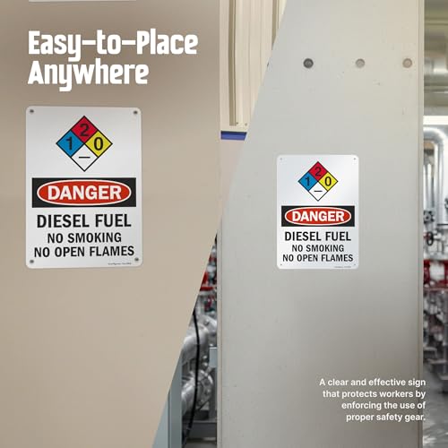 SmartSign \"Danger - Diesel Fuel, No Smoking No Open Flames\" NFPA Sign | 10\" x 14\" Aluminum - Thumbnail 6