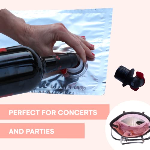 Portovino Tote Bag - Vegan Leather Wine Purse With Hidden Spout And Dispenser Flask For Wine Lovers That Holds And Pours 2 Bottles Of Wine! Perfect For Traveling, Concerts, Bachelorette Party - Black #TOP3