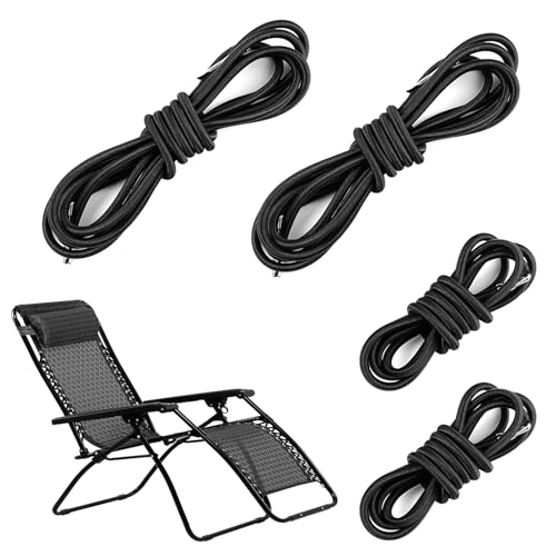 4PCS Remplacement Corde Élastique Universelle, 2 x 2.2 m + 2 x 1.4 m Elastique pour Transat, Cordon de Remplacement de Chaise avec Clips d'extrémité en...