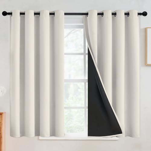 Image of SimpleHome Cream 100% Blackout Curtains Room Darkening Living Room 45 Inch