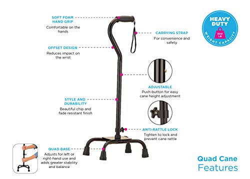 NOVA Heavy Duty Quad Cane with Large Base, 500 lb Weight Capacity Bariatric Walking Cane with Offset Handle, Adjustable Height Aluminum 4-Prong Cane, Right or Left Hand Use, Silver by nova - Image 6