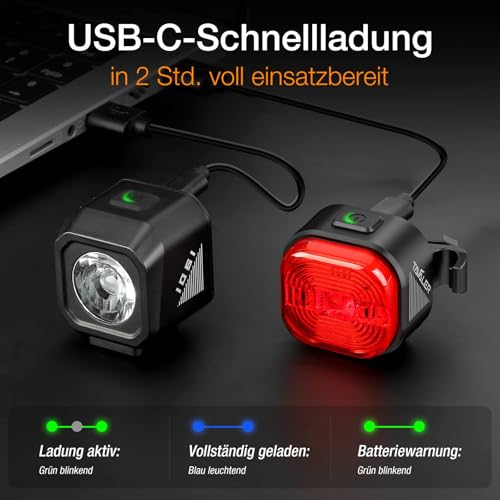 Tavaler Fahrradlicht Set USB Aufladbar | StVZO Zugelassen Fahrradbeleuchtung Set | IPX5 Wasserdicht Fahradlichterset LED | Fahrrad Licht Vorne | Fahrradlicht Hinten & Rücklicht Fahrrad