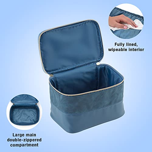 Scünci Blue Suede-Like Travel Makeup Train Case #TOP27