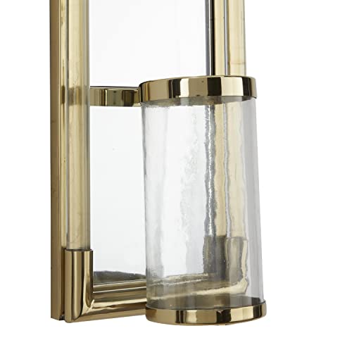 Deco 79 Stainless Steel Geometric Pillar Wall Sconce With Mirror Backing, 9" X 6" X 20", Gold #TOP3