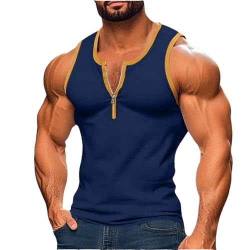 Gilet de sport à demi-fermeture éclair homme, débardeur d'été sans manches uni