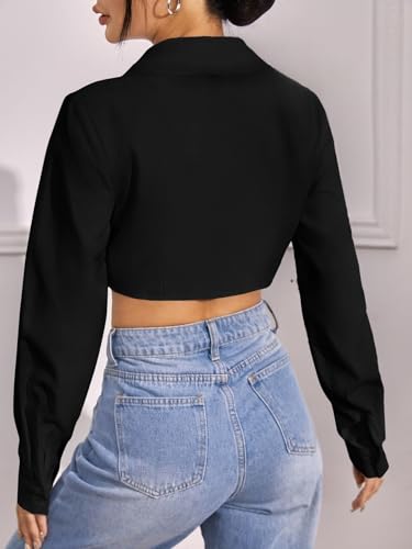 Image of GRECIILOOKS Women`s Oversized Fit Crop Top Shirt | Casual Long Sleev Stylish Collared Shirts for Womens | Comfortable Rich Korean Button Down | Formal Look Stylish Trendy Shirts