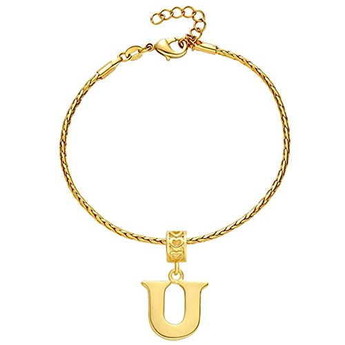 Bracelet à breloques alphabet anglais pour femme avec chaîne U dorée tendance de 22 cm