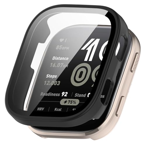 SHEAWA for Amazfit Bip 6 �P�[�X �J�o�[ PC+�����K���X�t�B���� �S�ʕی� 9H�d�x ����� ��̌^�ی�P�[�X �ی�J�o�[ �ϏՌ� �A�N�Z�T���[ (�u���b�N)
