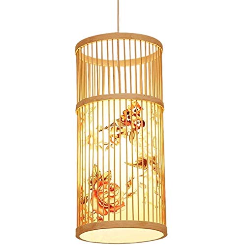 Lustre naturel chinois et lanterne en osier cylindrique pour un éclairage de plafond artisanal