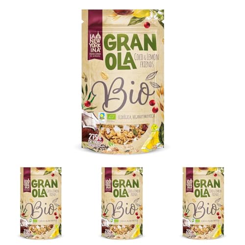 La Newyorkina Granola Coco Lemon Friends 275g Con Coco Rallado, Frutos Secos y Aceite de Oliva Virgen Extra (Paquete de 4)