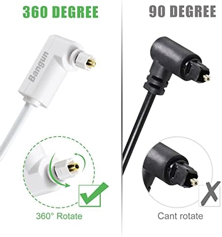 White Optical Audio Cable, Slim 90 Degree Digital Audio Optical Cord, SPDIF Toslink Optical Cable, Right Angle Fiber Optic Audio Cable, Digital Sound Cable for Sound Bar/TV/PS4/Xbox/Home Theater, 6ft