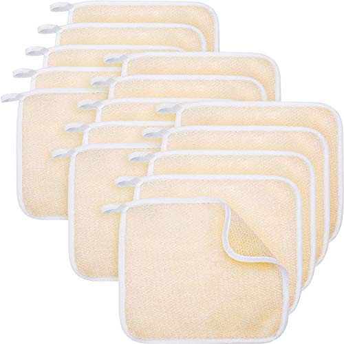 Tatuo 15 Packs Exfoliating Wash Cloths Face Body, Dual Sided, White Edge