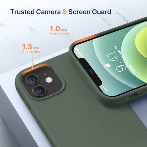 Miracase Compatible with iPhone 12 Case and iPhone 12 Pro Case, Liquid Silicone Gel Rubber Full Body Protection Shockproof Drop Protection Phone Case for iPhone 12/12 Pro 6.1 inch, Dark Green — view 5