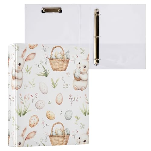 Egg and Bunny - Carpeta de 3 anillas de 1.5 pulgadas, organizador de documentos de material PVC con anillo en D y bolsillo transparente para suministros de oficina, 1 paquete