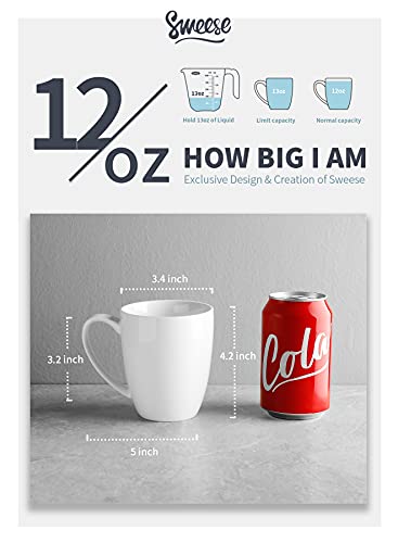 Sweese 611.001 Porcelain Mugs - 12 Ounce For Coffee, Tea, Mocha And Mulled Drinks - Set Of 6, White #TOP1