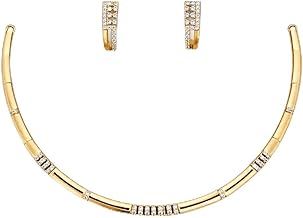 Gold Plated Minimalist Necklace Set For Women | American Diamond CZ Choker Style Necklace With Matching Earrings | Elegant Party, Office Jewellery
