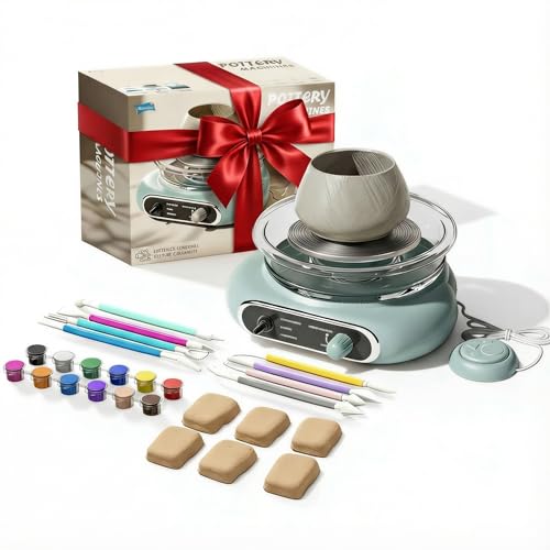 Mini Pottery Wheel Kit with Foot Pedal - 4.7" Electric Clay Spinner, Variable Speed & Reverse, Includes 6 Clay Blocks（2.65lbs），12 Paints & Tools, Complete Ceramic Art Starter Kit for Adults, Teens & Beginners by Floofsnoot - Used condition - CA$35.90