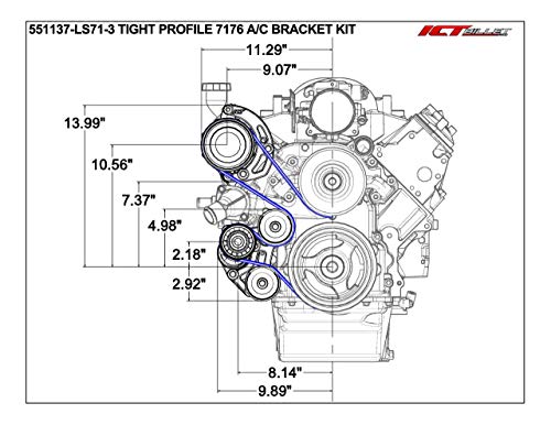 Ict Billet Ls Truck Spacing Tight Fit Sanden 7176 A/C Compressor Bracket Kit Includes Automatic Tensioner For Turbo Headers Ac Sd7 Air Conditioning Compatible With Lq4 Lq9 L33 Lr4 Lsx 551137-Ls71-3 #TOP1