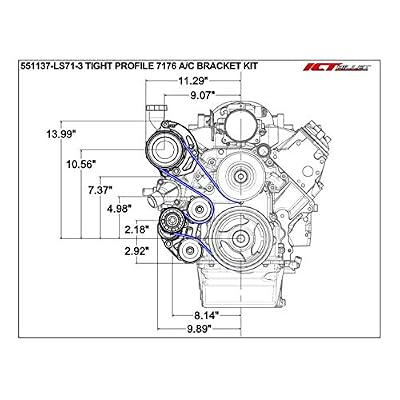 ICT Billet LS Truck Spacing Tight Fit Sanden 7176 A/C Compressor Bracket Kit Includes Automatic Tensioner for Turbo Headers AC SD7 Air Conditioning Compatible with LQ4 LQ9 L33 LR4 LSX 551137-LS71-3