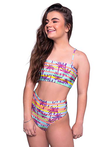 Biquini Top Faixa Estampado Sem Bojo Moda Praia Hot Pants Cintura Alta (Azul, M)