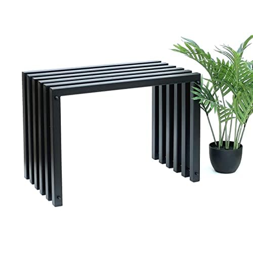 DanDiBo Hocker Metall Schwarz Sitzbank Massiv Wetterfest 60 cm Sitzhocker 96447 Modern Bank Lamellenhocker