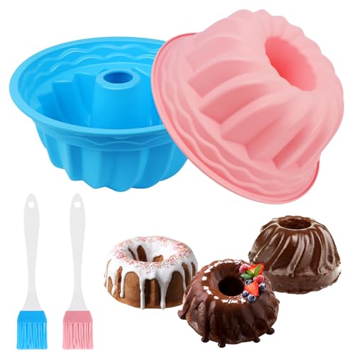 Gugelhupfform Backformen Antihaftbeschichtet für Heimwerker Ø 24 cm - 2 Stück Gugelhupf Backform mit 2 Bürsten,Kuchenform für -40℃ bis 230℃,Silikon Backform Geeignet Leicht Auszulösen,für Heimwerker