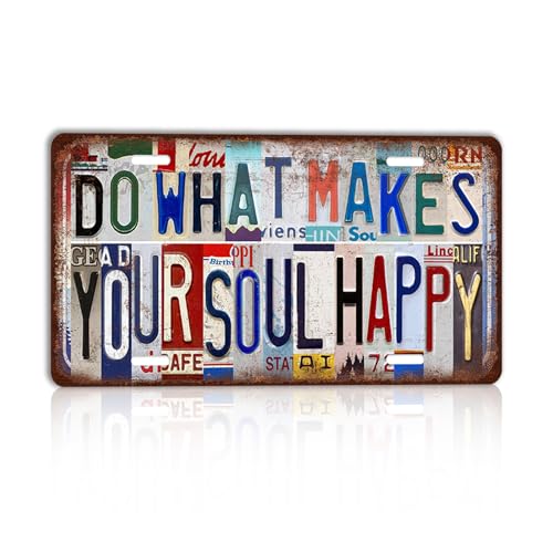 CHCdecor Vintage Do What Makes Your Soul Happy Wall Decor License Plate Metal Sign Tin Signs,12x6 Inch Aluminum