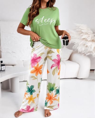 Image of CHICME Womens Pajamas Sets 2 Piece Short Sleeve Lounge Set Printed Loose Pants Pj Sets Loungewear Set