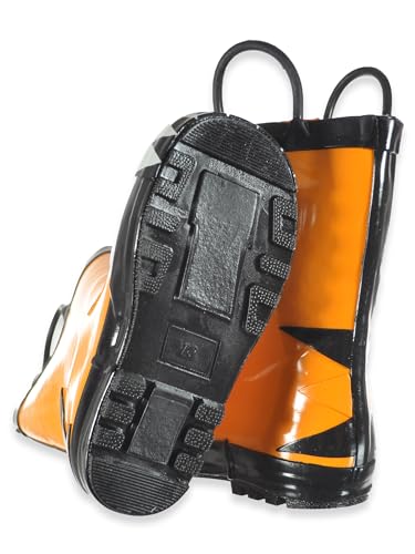 Boys Rain Boots for Toddlers - Waterproof Rubber Rainboots with Easy-On Butterfly Handles (Orange Tiger, Size 8)4