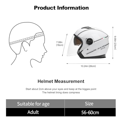 Lionciano Casco Semiaperto Adulto Con Doppia Visiera, Casco Moto Demi-Jet Moto Cross Casco Scooter Caschi Motorino Vintage, Piloto Urbano Helm(Bianco) - 6