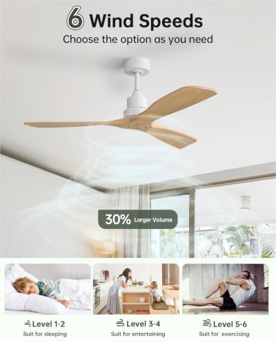 Sofucor 52 Inch Smart Wood Ceiling Fan No Light, Alexa/App/Remote Control - 4