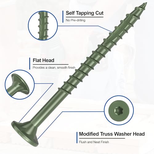 Image of #8 x 1-1 /2 inch Deck Screws, 250Pcs Star Drive Wood Screws, Rust Resistant Timber Screws for Timber /Log /Landscaping Wood, T20 Star Bit Included, Green