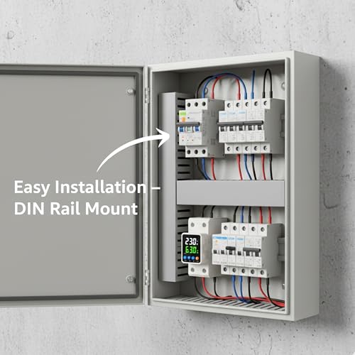 Image of MD Proelectra Automatic Digital Over /under Voltage and Over load Current Protector with adustable setting and Auto Re-Connect, 63A, 240V, DIN Rail Mount with LED Display (15KW)
