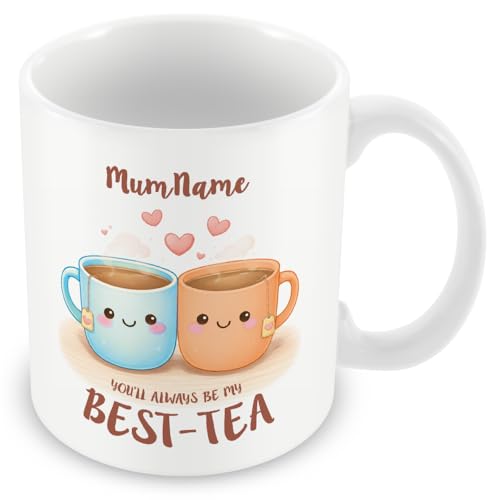 Image of Personalised Best-Tea Mug for Mum – Cute Tea Cup Illustration Custom Name Mug – Mother’s Day Gift for Mum from Daughter Son – Funny Bestie Tea Pun Coffee Cup – Personalised Friendship Mug