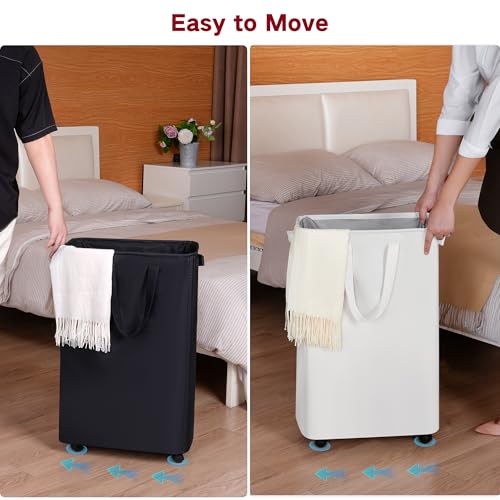 efluky Slim Laundry Hamper with Wheels, Rolling Laundry Basket for Clothes, Small Laundry Basket for Bedroom, Dorm and Laundry Room, 75L (19.8 Gallons) White