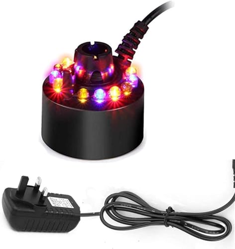 Aobiforu Mini Mist Maker, 12 LED Light Fountain Mister Foggers for Indoor Outdoor, Small Pond Fog Machine Atomizer Air Humidifier for Water Fountain Pond, Halloween, Christmas Decor (Black)