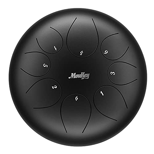 Moukey Tongue Drum, Steel Drum 8 Notes , Worry Free Drum 10 Inches, Portable Handpan, C Major Steel Tongue Drum, Calm Drum With Drumsticks, Stylish Travel Bag, Tone Sticker And Music Book, Black #TOP7