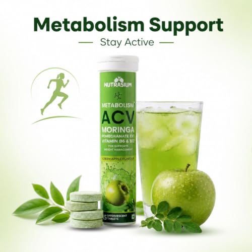 Image of Nutrasium ACV Moringa Metabolism Plus | Apple Cider Vinegar Effervescent Tablet | For Supports Weight Loss, Control Cravings, Convert Fat Into Energy, Boost Energy & Immunity | 120 Tablets Green apple