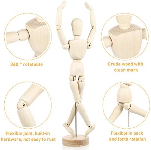 2Pcs Wooden Jointed Manikin, Wooden Human Artists Mannequin with Stand, Adjustable Drawing Mannequin with Flexible Joints Artist Male Manikin for Art,Home Desk Decoration