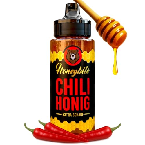 Hot Honey Extra Scharf | Chili Honig Extra Scharf | Hot Sauce | Extra Spicy Honey | Pizza Honig mit echten Chilis - Glutenfrei | 340 Gramm