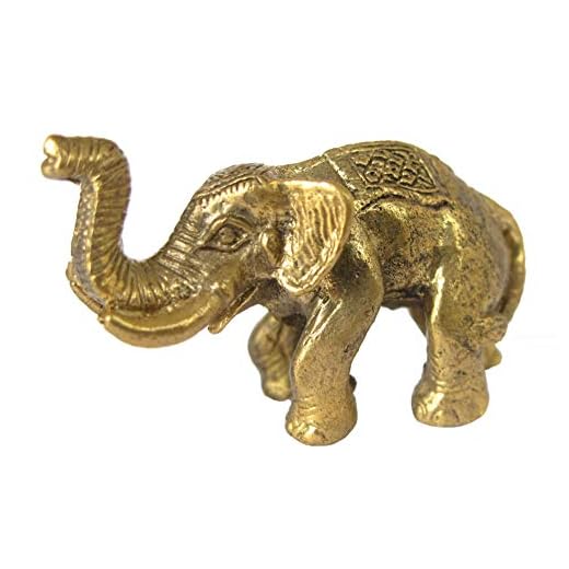 Blue Orchid Mini Brass Elephant Amulet - Miniature Tiny Collectible Figurine with Trunk Up - Tiny Pocket Charm - 1.5 Inch