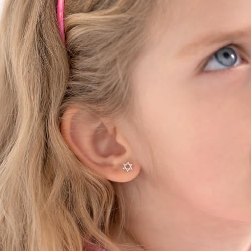 925 Sterling Silver Polished Star of David Safety Screw Back Earrings For Toddlers and Little Girls - Children's Star of David Earrings For Everyday Wear3