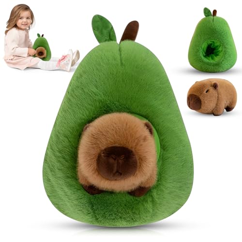 TIVUNORON Peluche de aguacate Capybara de 35 cm, simulación de capibara, peluches suaves y acogedores, muñecas de peluche abrazables para niños, regalos para niños y adultos